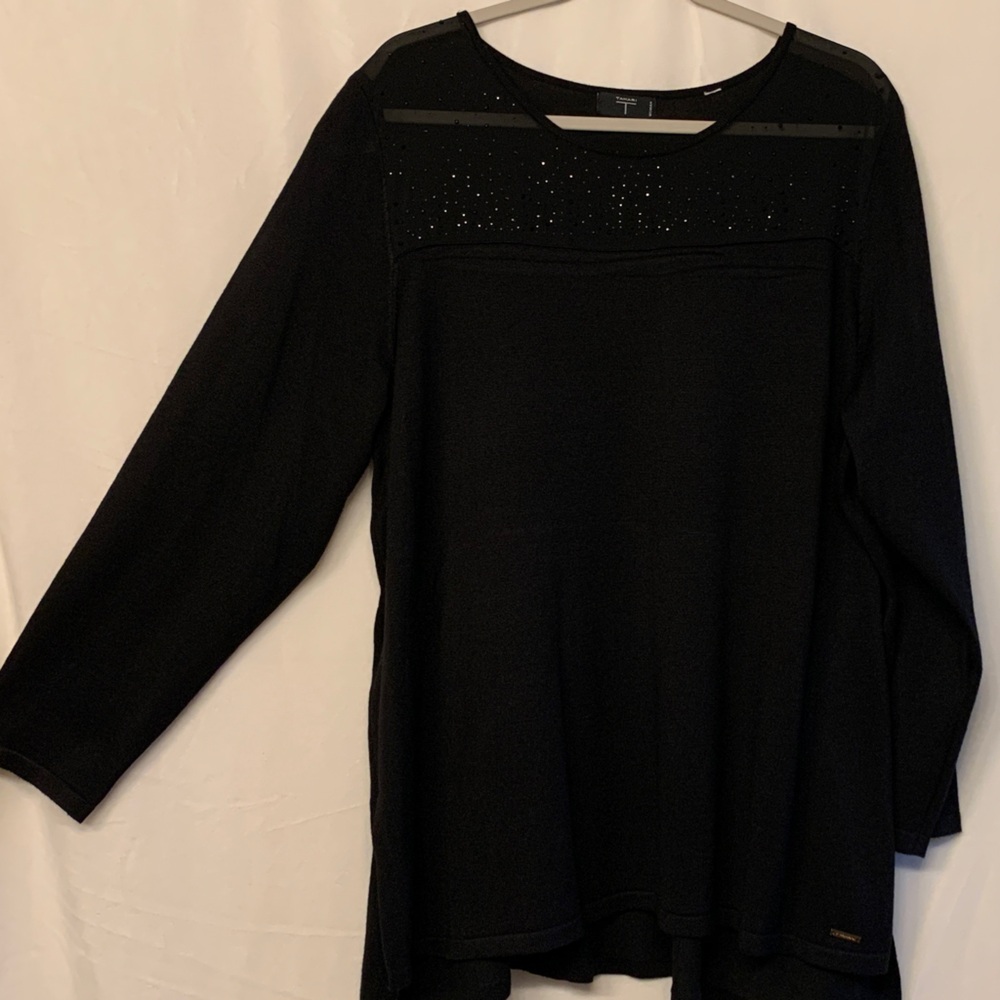 Tahari Black Embellished Tunic Top